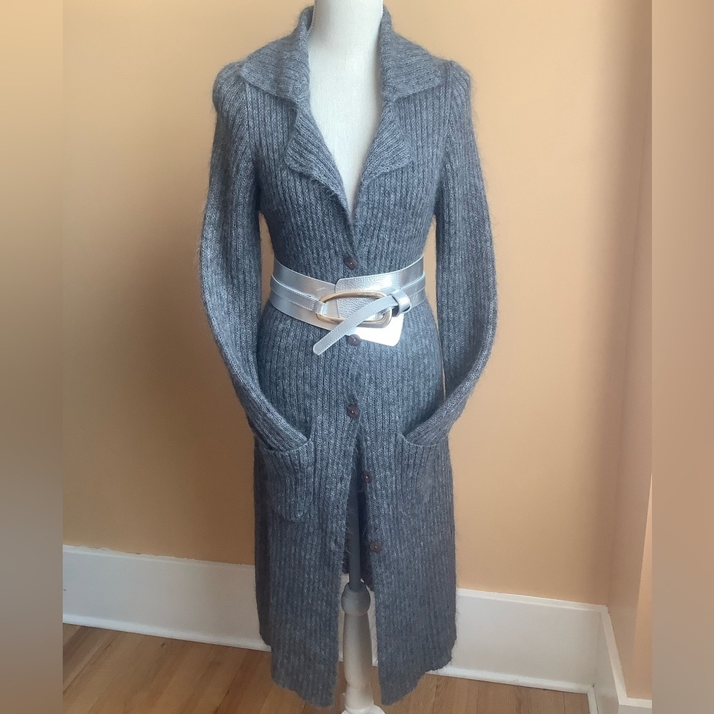 MODA INTERNATIONAL Vintage Mohair Blend Ribbed Duster Cardigan Gray M - Picture 2 of 14